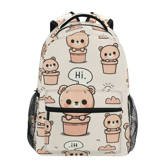 School Backpack Lightweight Multipocket College High Middle Student Bag 15L Cute Teddy Bear in Pots