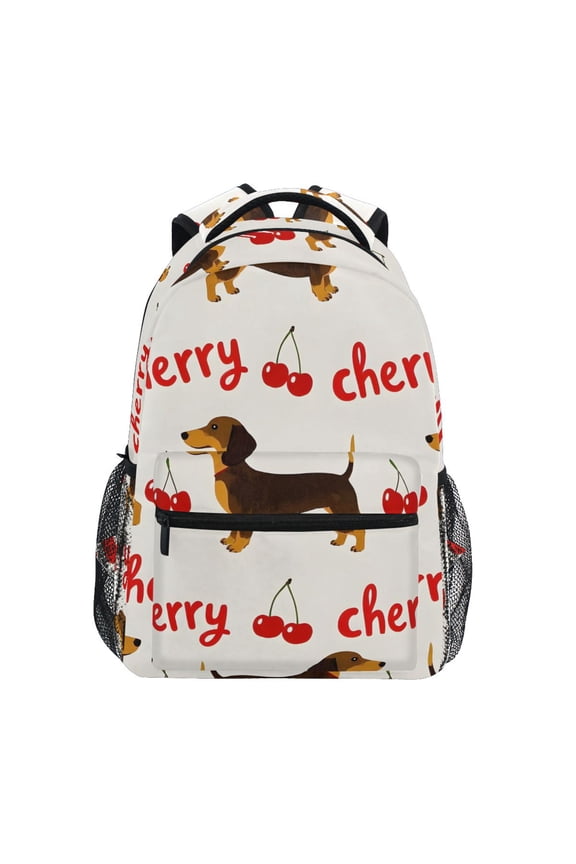 School Backpack Lightweight Multipocket College High Middle Student Bag 15L Dachshund and Cherry