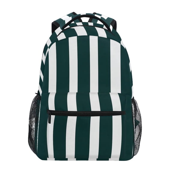 School Backpack Lightweight Multipocket College High Middle Student Bag 15L Dark Green and White Striped