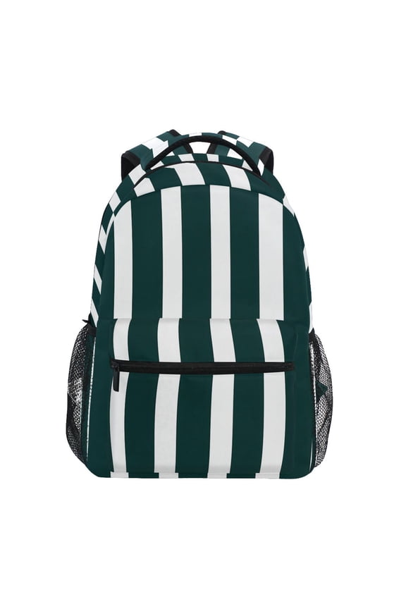 School Backpack Lightweight Multipocket College High Middle Student Bag 15L Dark Green and White Striped