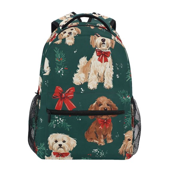 School Backpack Lightweight Multipocket College High Middle Student Bag 15L Dog and Holly Leaves
