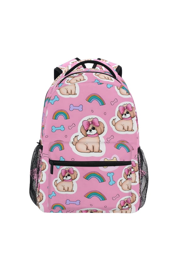 School Backpack Lightweight Multipocket College High Middle Student Bag 15L Dog with Bow and Bone