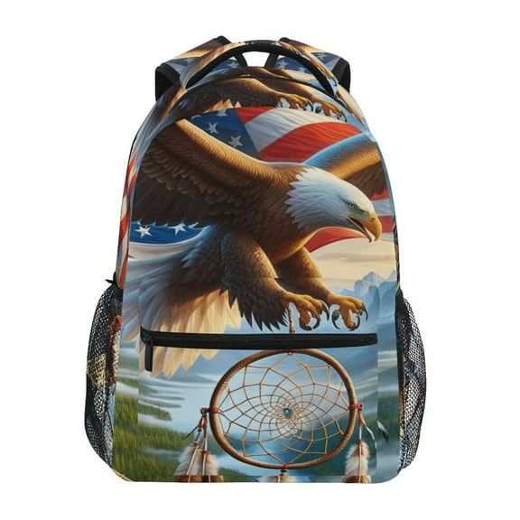 School Backpack Lightweight Multipocket College High Middle Student Bag 15L Eagle American Flag Mountains
