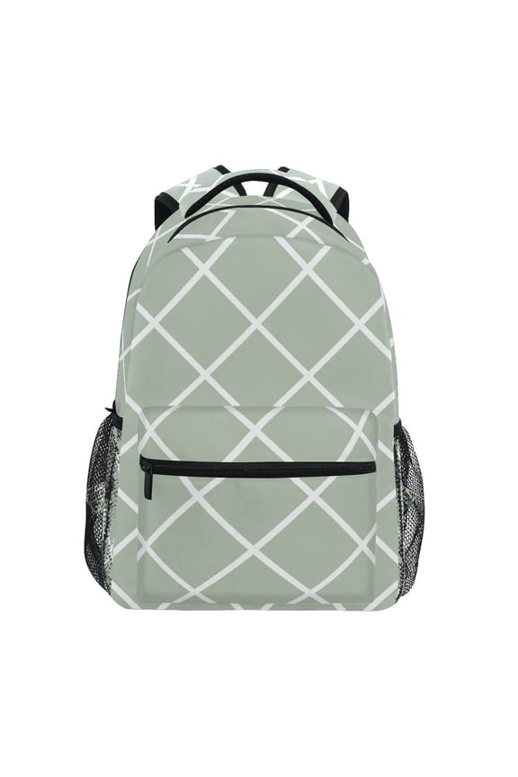 School Backpack Lightweight Multipocket College High Middle Student Bag 15L Green Block