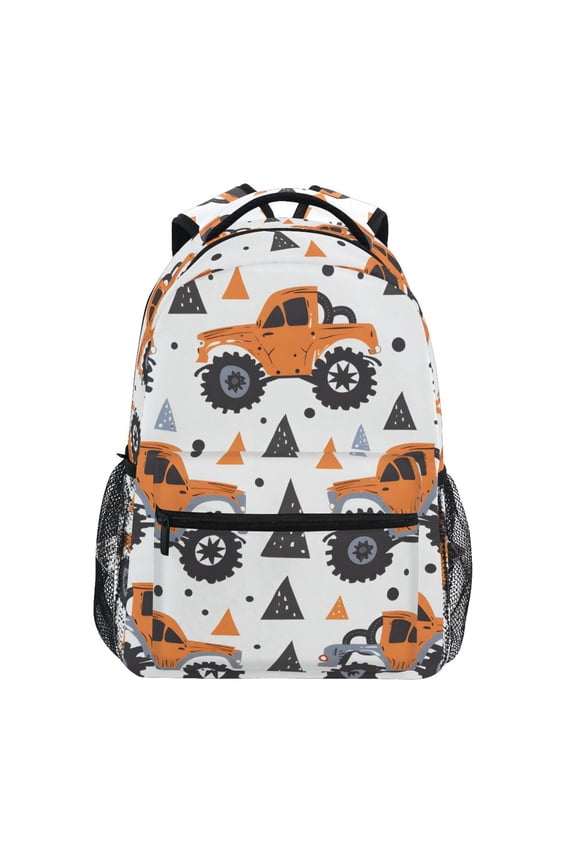 School Backpack Lightweight Multipocket College High Middle Student Bag 15L Hand Paint Monster Truck