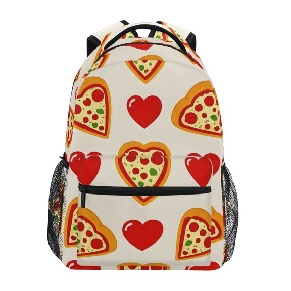 School Backpack Lightweight Multipocket College High Middle Student Bag 15L Heart Pizza