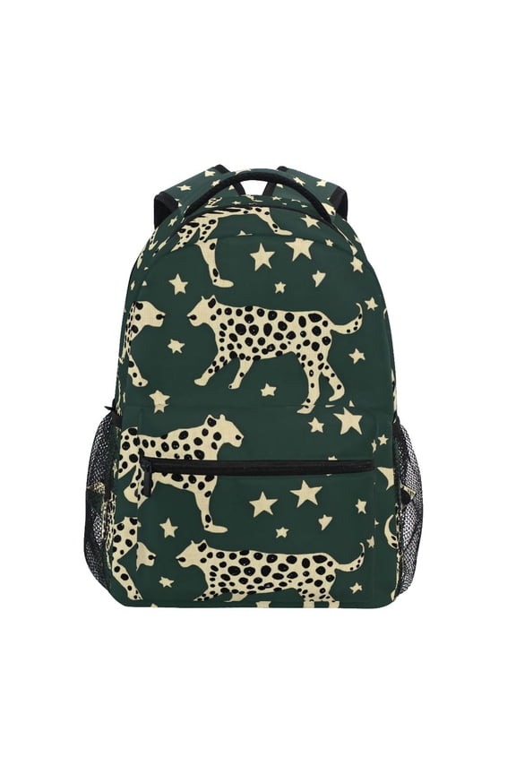 School Backpack Lightweight Multipocket College High Middle Student Bag 15L Leopard and Stars