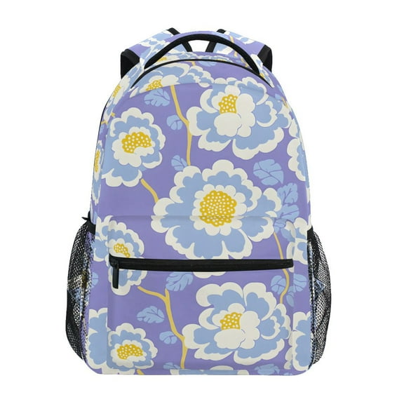 School Backpack Lightweight Multipocket College High Middle Student Bag 15L Lilac Blue Retro Floral