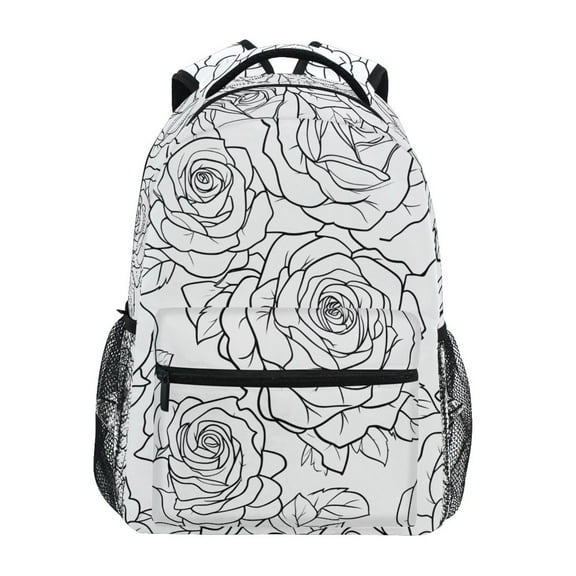 School Backpack Lightweight Multipocket College High Middle Student Bag 15L Lines Roses