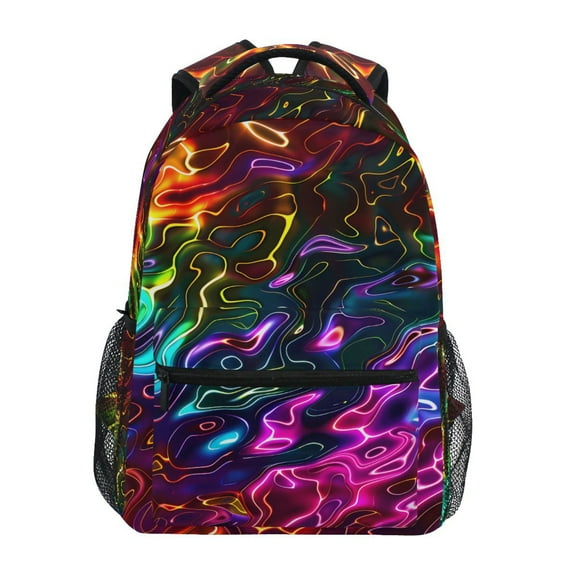 School Backpack Lightweight Multipocket College High Middle Student Bag 15L Neon Ripples