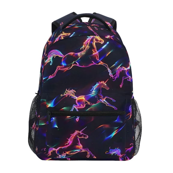 School Backpack Lightweight Multipocket College High Middle Student Bag 15L Neon Running Horses
