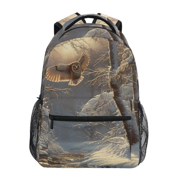 School Backpack Lightweight Multipocket College High Middle Student Bag 15L Owl Fly in Winter Forest