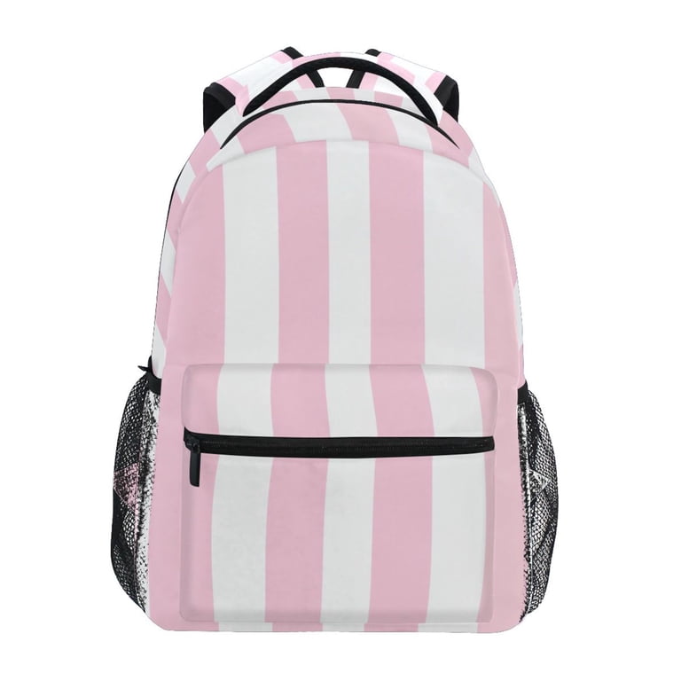 Women\'s Mauve Pleated Design Fashion Backpack with Sewin Stripes Lavender Ticking Stripe Bow Mackenzie Backpack | Pottery  main image 3