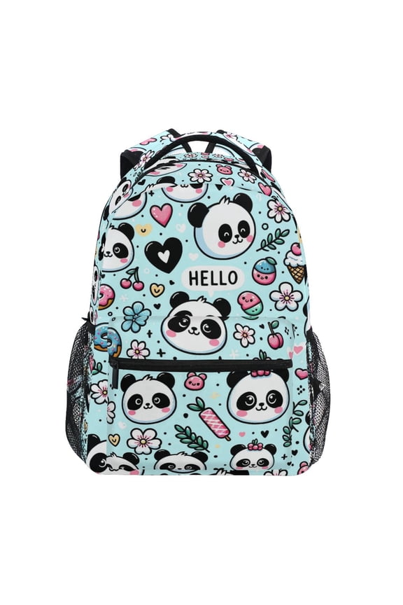 School Backpack Lightweight Multipocket College High Middle Student Bag 15L Panda Face Flower Doughnut