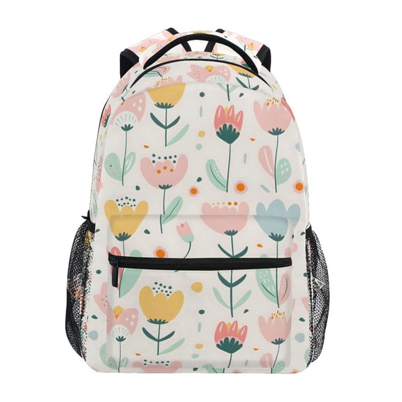 School Backpack Lightweight Multipocket College High Middle Student Bag 15L Pastel Hand Drawn Flower