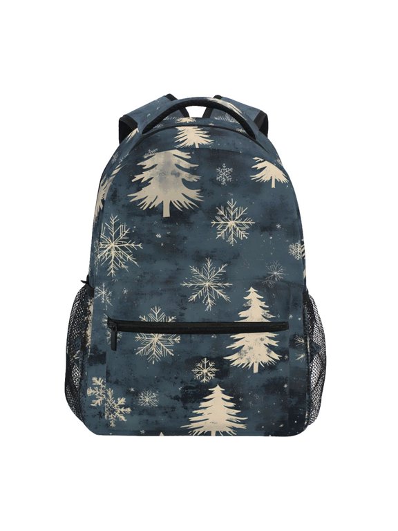 School Backpack Lightweight Multipocket College High Middle Student Bag 15L Pine Tree and Snow