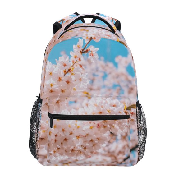 School Backpack Lightweight Multipocket College High Middle Student Bag 15L Pink Cherry Flowers Tree