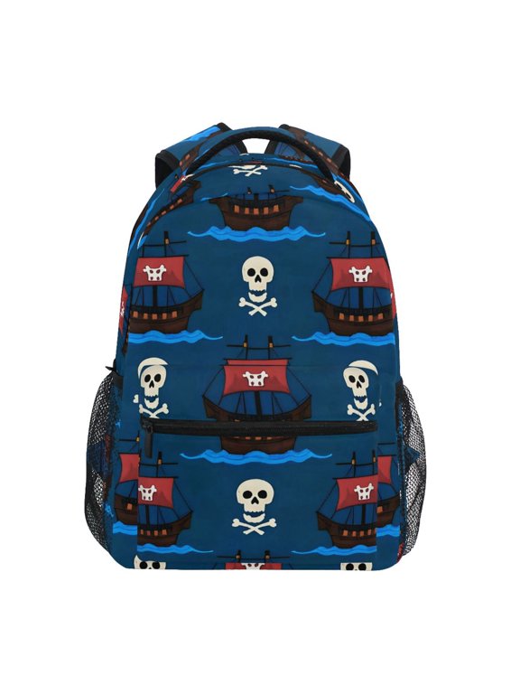 School Backpack Lightweight Multipocket College High Middle Student Bag 15L Pirate Ship and Skull