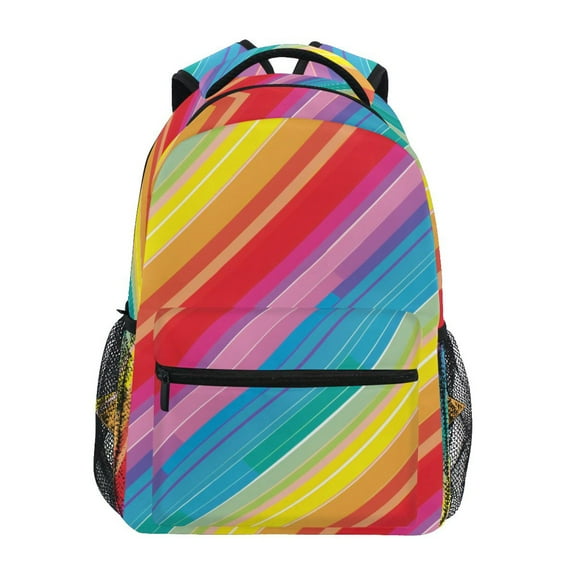 School Backpack Lightweight Multipocket College High Middle Student Bag 15L Rainbow Lines
