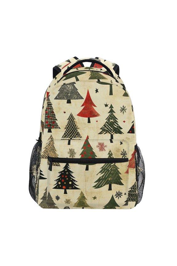 School Backpack Lightweight Multipocket College High Middle Student Bag 15L Retro Christmas Trees