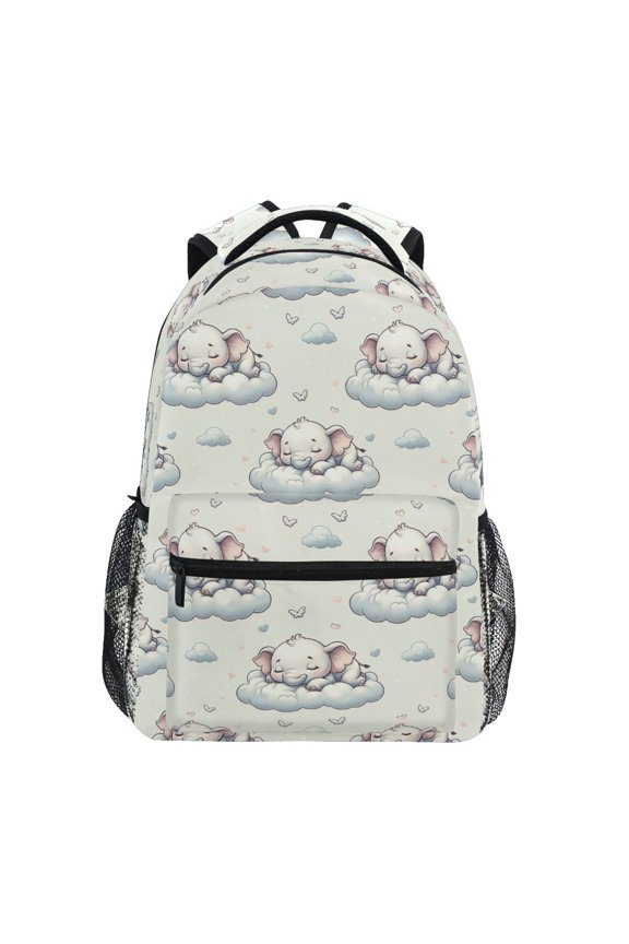 School Backpack Lightweight Multipocket College High Middle Student Bag 15L Sleeping Elephants on Clouds
