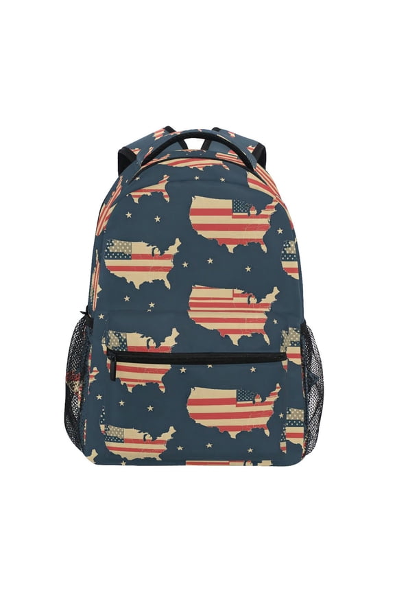 School Backpack Lightweight Multipocket College High Middle Student Bag 15L States Shape Us Flag