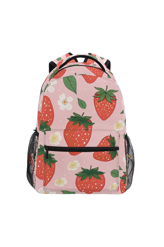 School Backpack Lightweight Multipocket College High Middle Student Bag 15L Strawberry Leaves Fower