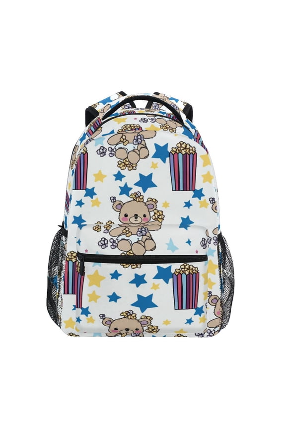 School Backpack Lightweight Multipocket College High Middle Student Bag 15L Teddy Bear Popcorn Star