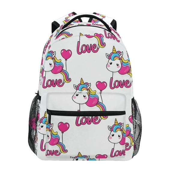 School Backpack Lightweight Multipocket College High Middle Student Bag 15L Unicorn and Love Balloon
