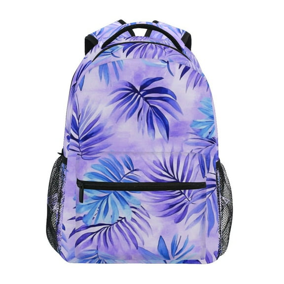 School Backpack Lightweight Multipocket College High Middle Student Bag 15L Watercolor Blue Purple Palm Leaves