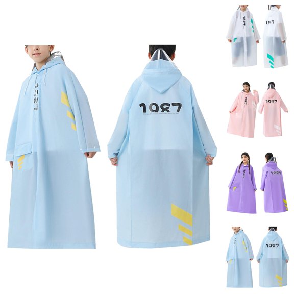 School Backpack Raincoat for Kids, Long Waterproof Hooded Rain Jacket for Boys & Girls, Cycling Rain Wear for Walking, Travel & School