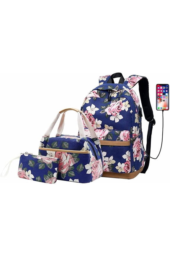 3Pcs Cute Backpack Bags Set with Lunch Box Pencil Bag Daypack Bookbags