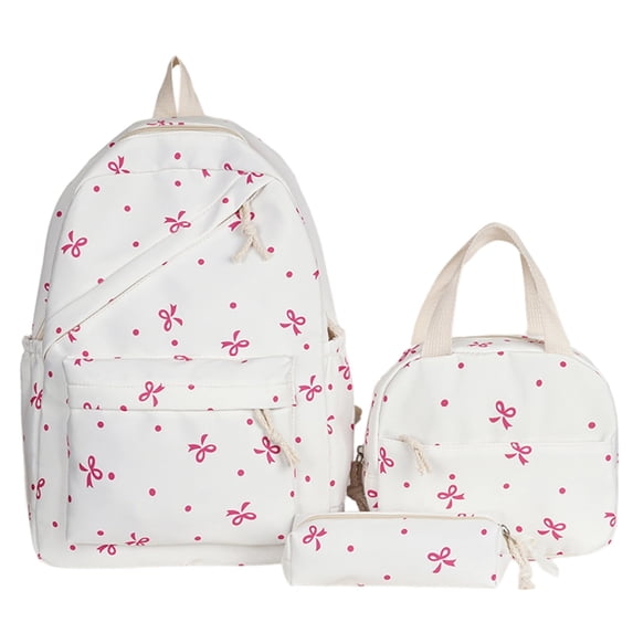 School Backpack Set with Cute Bow, Lightweight Bookbag - White-A, Perfect for Elementary & Middle School Ages 4-12