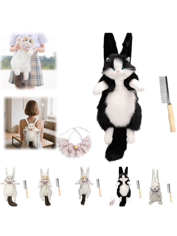 School Backpack, Stuffed Realistic Cat Plush Backpack Handcrafted Cat Plush Backpack with Adjustable Crossbody & Shoulder Straps