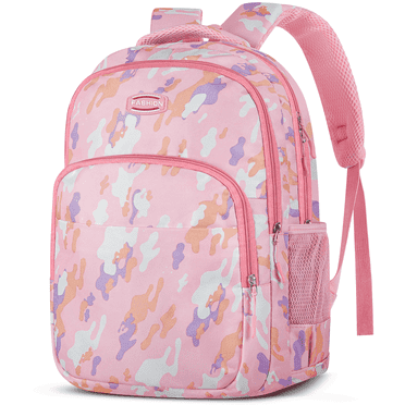 17" Backpack Travel Bag for Men Women, Book Bag with Front Zip Pocket, Waterproof Lightweight Primary Students Bookbags for Men Women Bag Bookbags, Adjustable Padded Mesh Straps, Pink