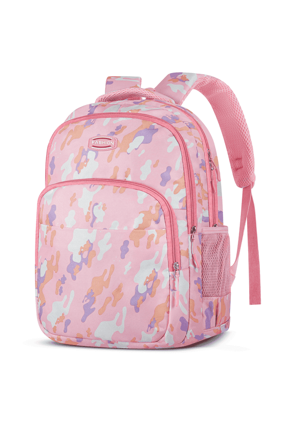 17" Backpack Travel Bag for Men Women, Book Bag with Front Zip Pocket, Waterproof Lightweight Primary Students Bookbags for Men Women Bag Bookbags, Adjustable Padded Mesh Straps, Pink