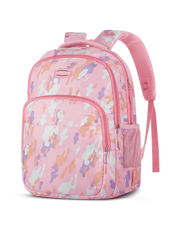 17" Backpack Travel Bag for Men Women, Book Bag with Front Zip Pocket, Waterproof Lightweight Primary Students Bookbags for Men Women Bag Bookbags, Adjustable Padded Mesh Straps, Pink