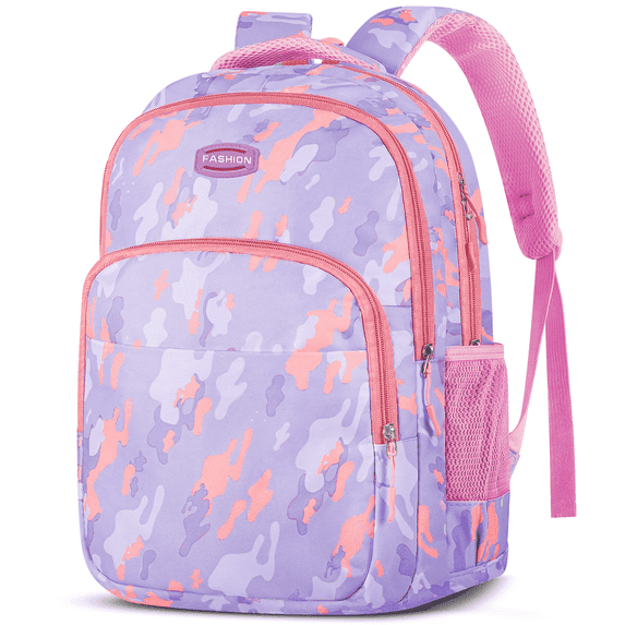 Cshidworld 17" Backpack Travel Bag for Men Women, Book Bag with Front Zip Pocket, Waterproof Lightweight Primary Students Bookbags for Men Women Bag Bookbags, Adjustable Padded Mesh Straps, Purple