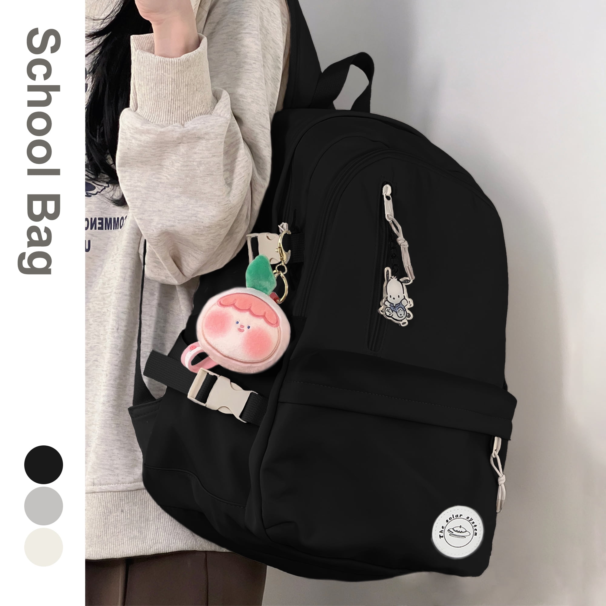 BJLFS School Backpack Waterproof Black Bookbag College High School Bags for Boys Girls Lightweight Travel Rucksack Casual Daypack Laptop Backpacks for