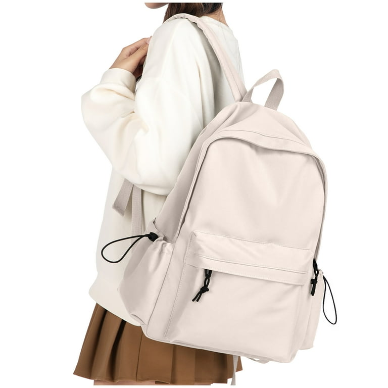 Beige School Backpack for Students, 14-Inch Laptop Compartment