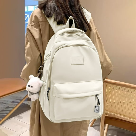 School Backpack Womens College Rucksack Lightweight School Bag Water Resistant Casual Travel Daypack College Secondary School Bags for Students fits 14 Inch Laptop Bookbag Beige