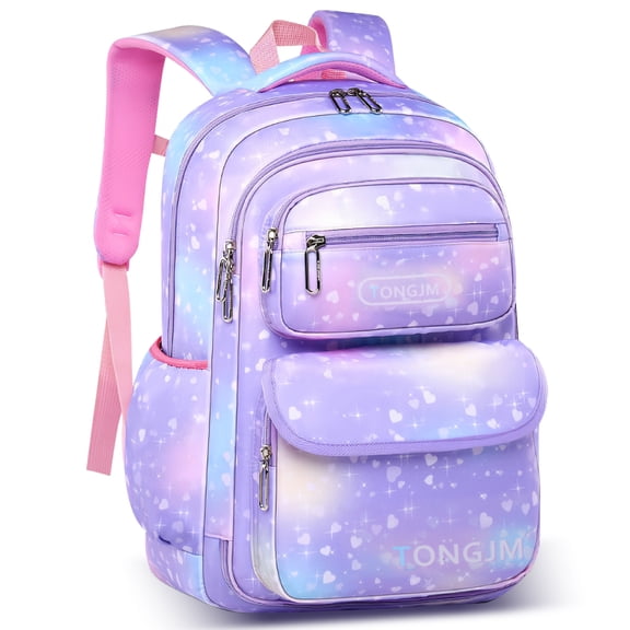 TONGJM School Backpack for Teens Grils, Cute Lightweigt Students Bookbag for Elementary Primary Middle School, Purple