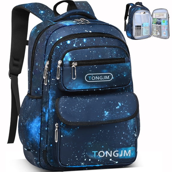 TONGJM School Backpack for Boys Teens Galaxy Starry, Waterproof Lightweight Laptop Bookbag, Ergonomic Daypack for Middle High School, Travel