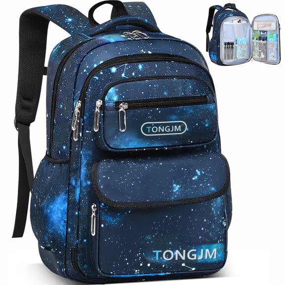 TONGJM School Backpack for Boys Teens Galaxy Starry, Waterproof Lightweight Laptop Bookbag, Ergonomic Daypack for Middle High School, Travel
