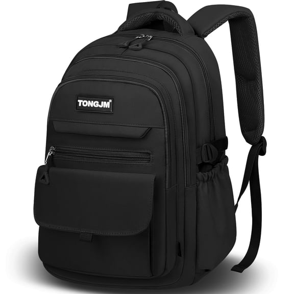 TONGJM School Backpack,Laptop Backpack, Durable Multi-Pocket Daypack for College High School, Office, &Travel, Black