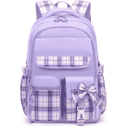 School Backpack for Girls, Bookbags Back Pack School Bag for Teen Girl Elementary Middle School Student, Cute Stylish Plaid Girls BackpackPurple