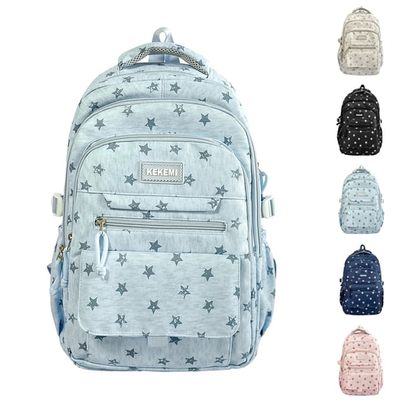 Multi-Compartment Kids Backpack for Girls, Cute Star School Backpack, Girls Bookbag for Elementary Middle School (Sky Blue)