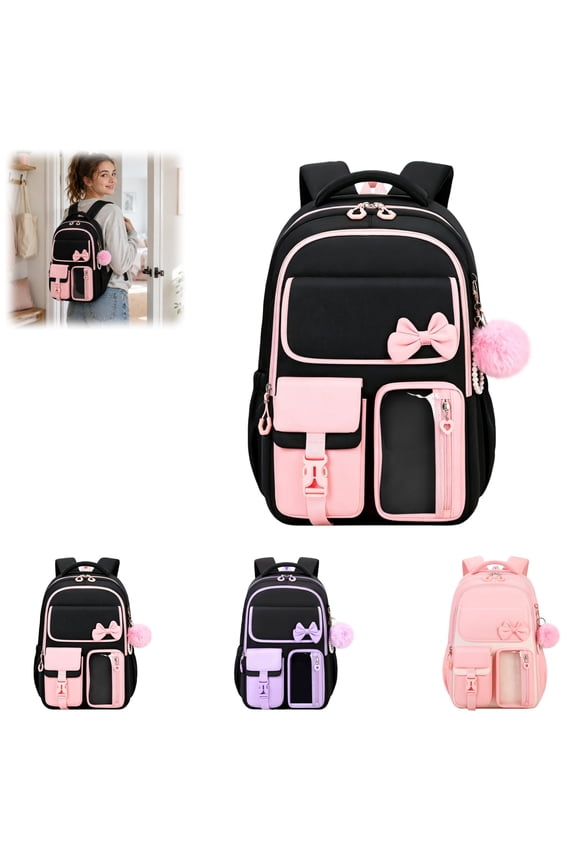 School Backpack for Girls, Cute Bow Kids Bookbag for Girls Children Teens for Elementary Middle High School Student