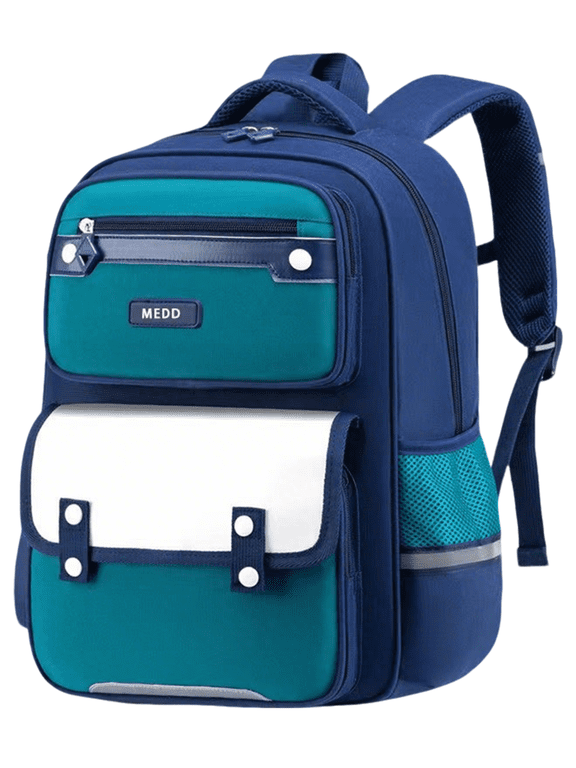 School Backpack for Kids Boys Grade 3-6 Cute Color Matching School Bookbag with Multiple Pockets for Elementary Primary - Green
