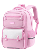 School Backpack for Kids Girls Grade 3-6 Cute Color Matching School Bookbag with Multiple Pockets for Elementary Primary - Pink
